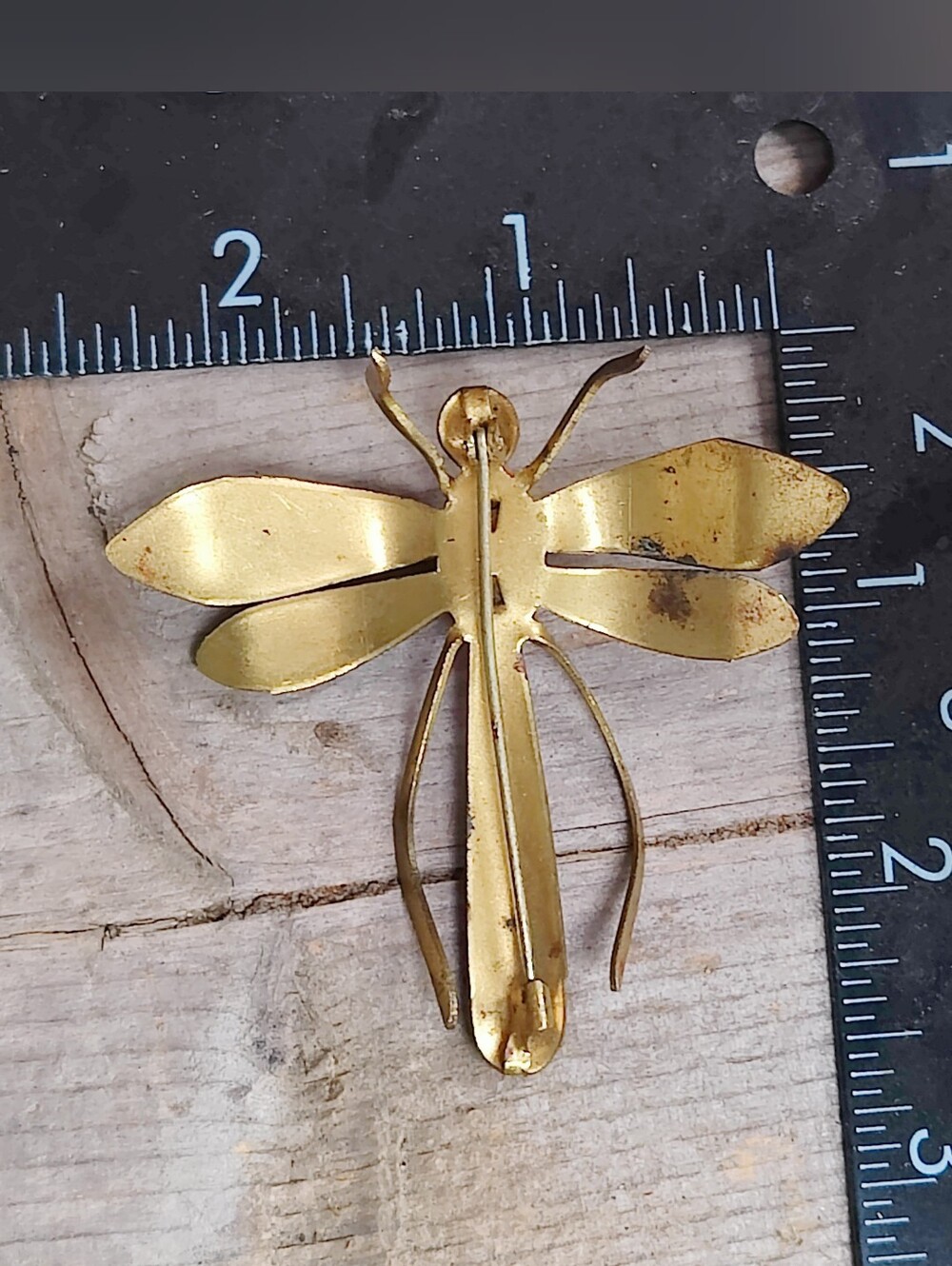 Vintage Art Deco 1930s Brass Jellybelly Glass Dragonfly Brooch - Picture 6 of 6